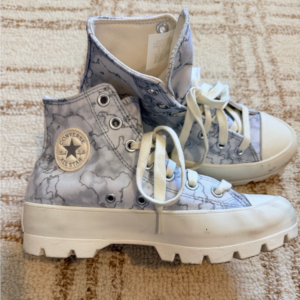 Converse Womens High-Top Marble Print Sneakers in Light Gray and White